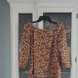 MELLODAY Brown and White Floral Blouse